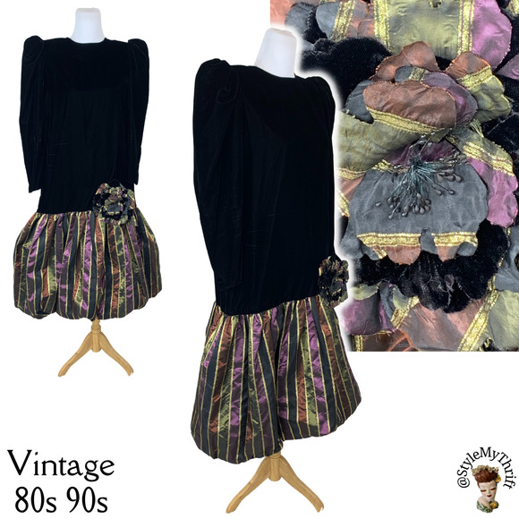 Vintage Dresses & Skirts - SOLD --- Vintage 90s Velvet Taffeta Dress PLUS SIZE Special Occasion RetroParty
